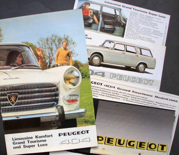Peugeot 404 Limousine Grand Tourisme Modelprogram 1967 five Carbrochures (7714)